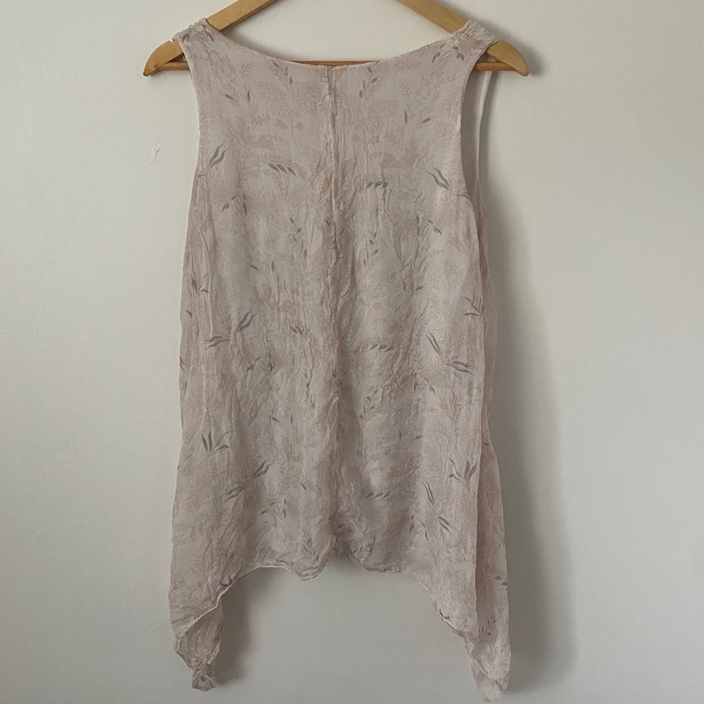 100% Silk Giusy Made in Italy Floral High Low Hem Lined Flowy Tunic Shirt Top S - Picture 4 of 6